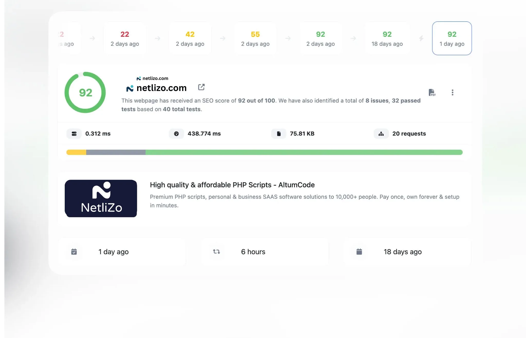 Screenshot of the app audit history tracking feature